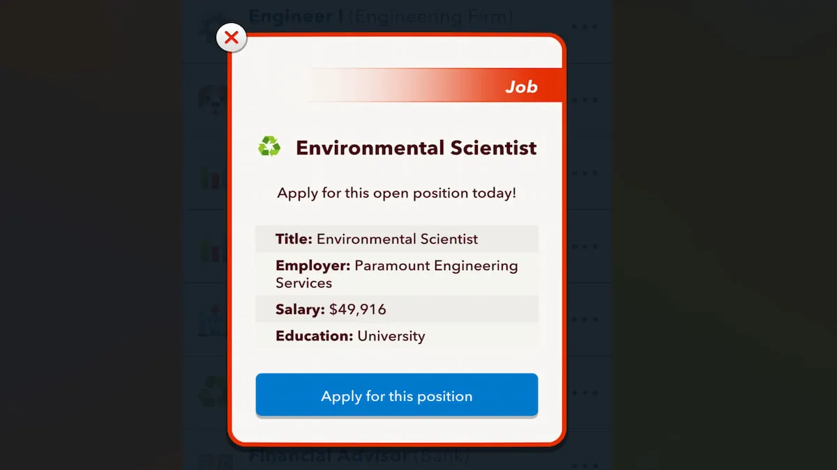 Le travail de scientifique environnemental BitLife