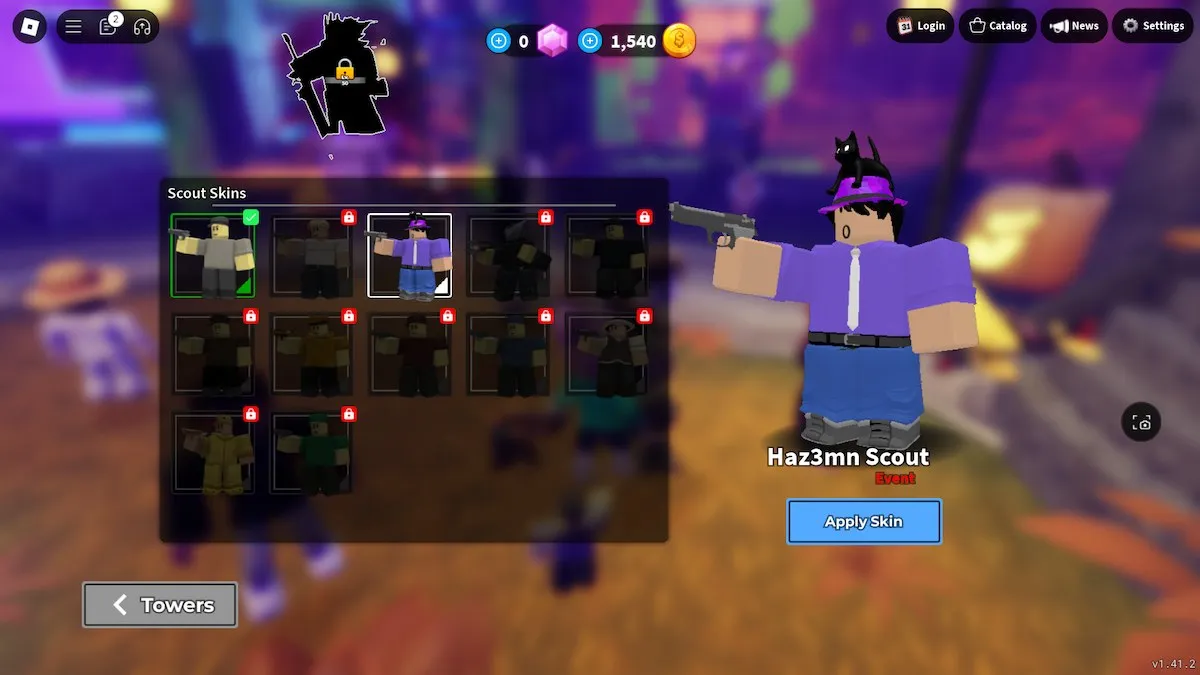 La récompense du skin de scout de l'événement PLS DONATE x Tower Defense Simulator dans TDS sur Roblox.