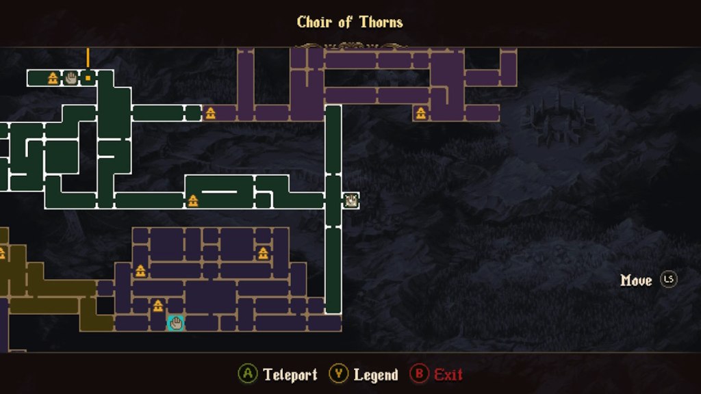 Carte de la salle des téléporteurs du Choir of Thorns dans Blasphemous 2.