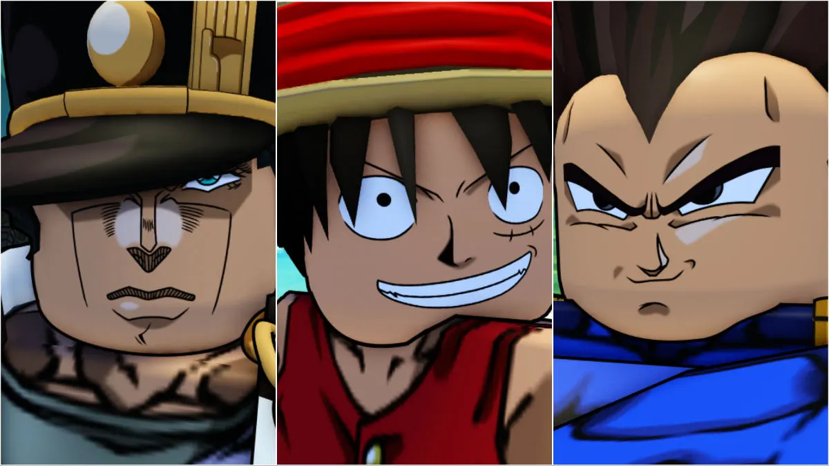 Jotaro Kujo, Luffy et Vegeta dans Roblox Shonen Unleashed