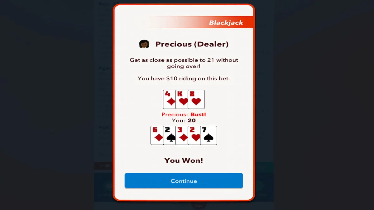 Le jeu de casino Blackjack dans BitLife