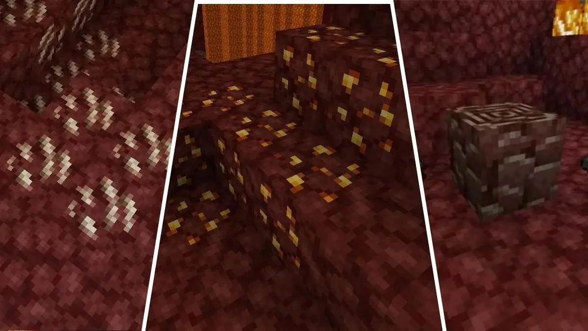 Emplacements Nether Ore dans Minecraft comme Nether Quartz, Gold et plus encore.