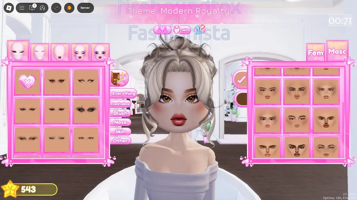 Options de visage Masc dans Roblox Dress to Impress.