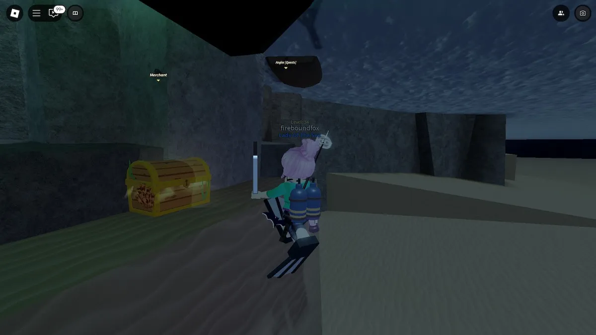 Trouver un coffre au trésor à Fisch sur Roblox.