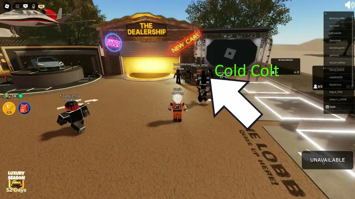 Affichage de l'emplacement Cold Colt dans Roblox a Dusty Trip