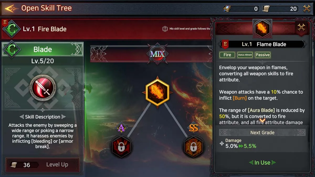 Menu Mélanger les compétences dans Immortal Rising 2