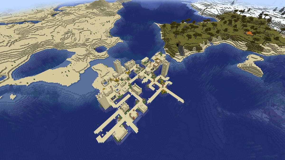 Un village désertique flottant sur un océan Minecraft