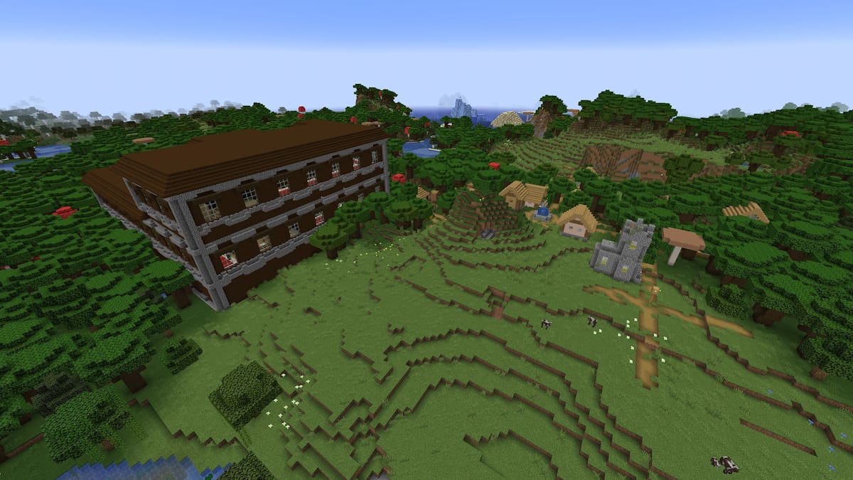 Un manoir forestier Minecraft avec un village des plaines