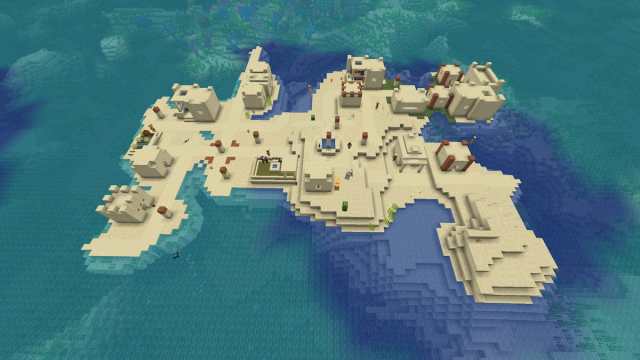 Un petit village désertique Minecraft au milieu de l'océan