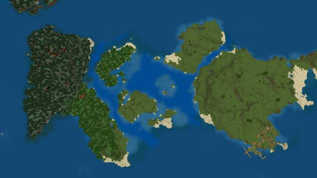 Un ensemble de deux îles Minecraft avec des villages