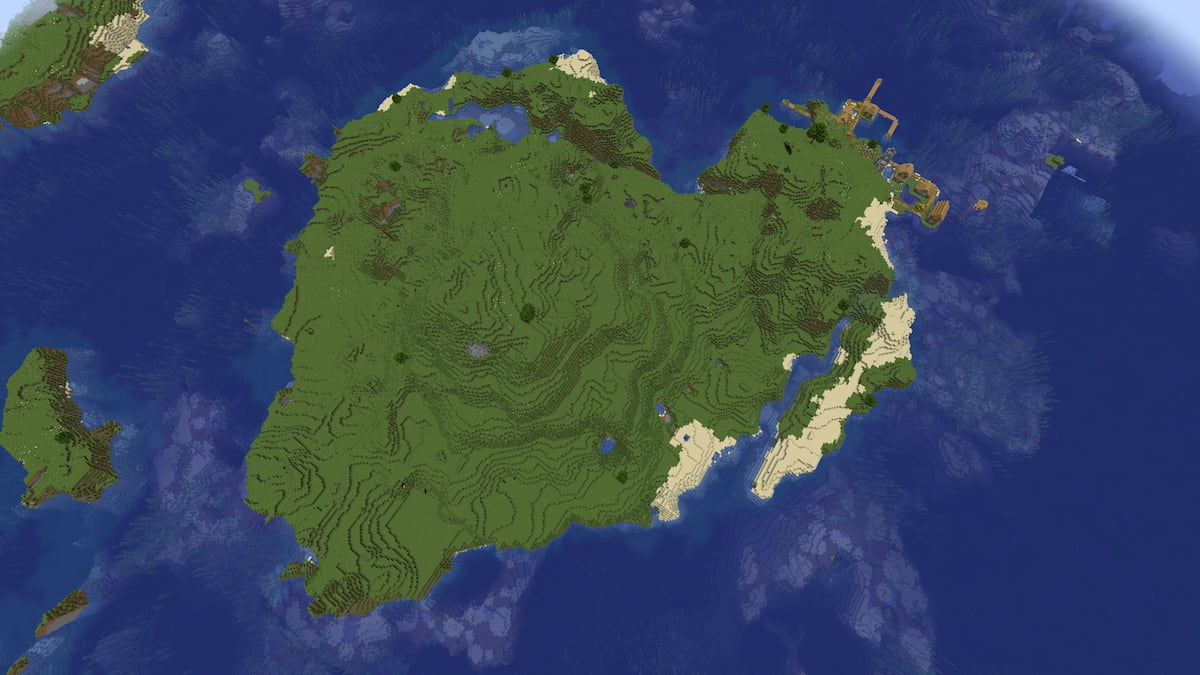 Une grande île des Plaines avec un village des Plaines dans Minecraft