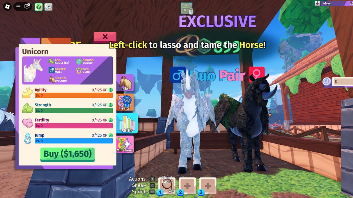 Espèces de chevaux licorne dans Horse Life Roblox