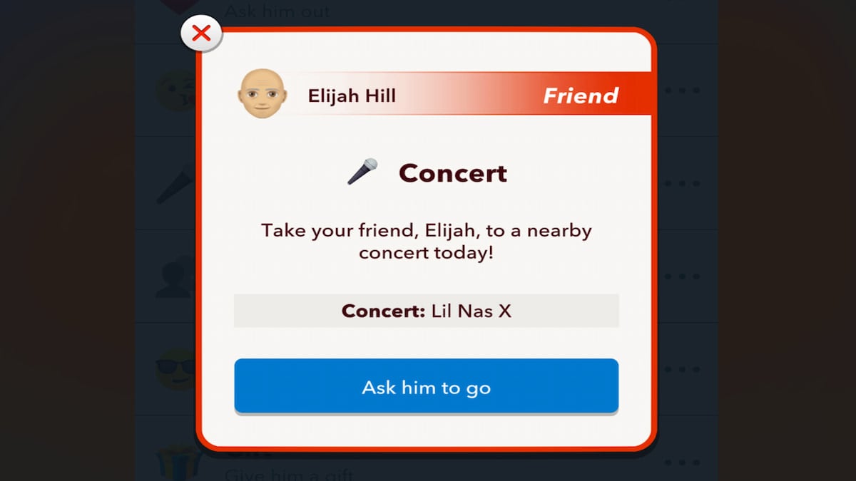 Le menu du concert dans BitLife