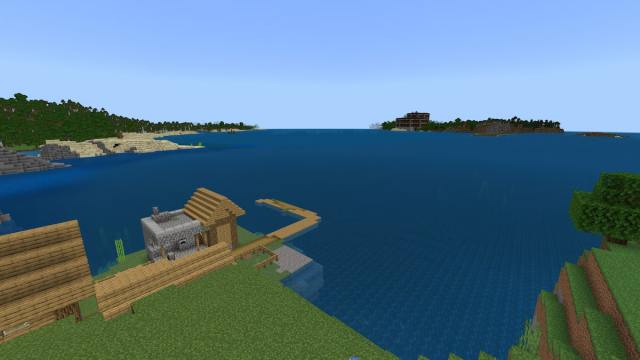 Un manoir des bois sur une île de l'autre côté de l'océan d'un village des plaines à Minecraft