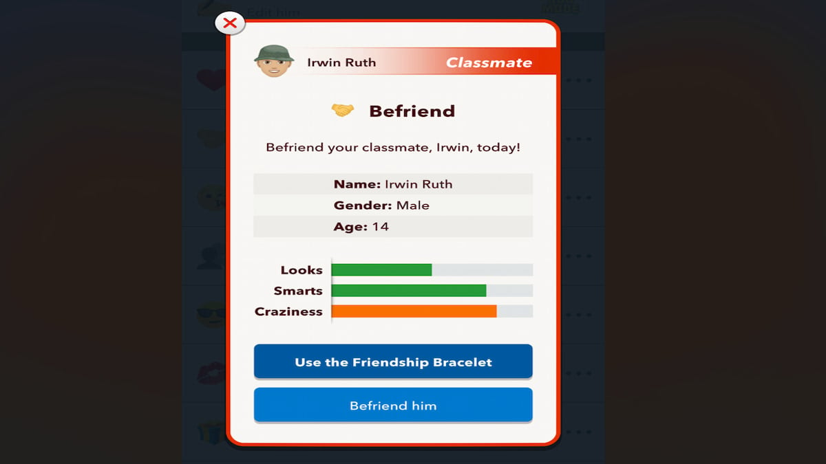 L'option se lier d'amitié dans BitLife