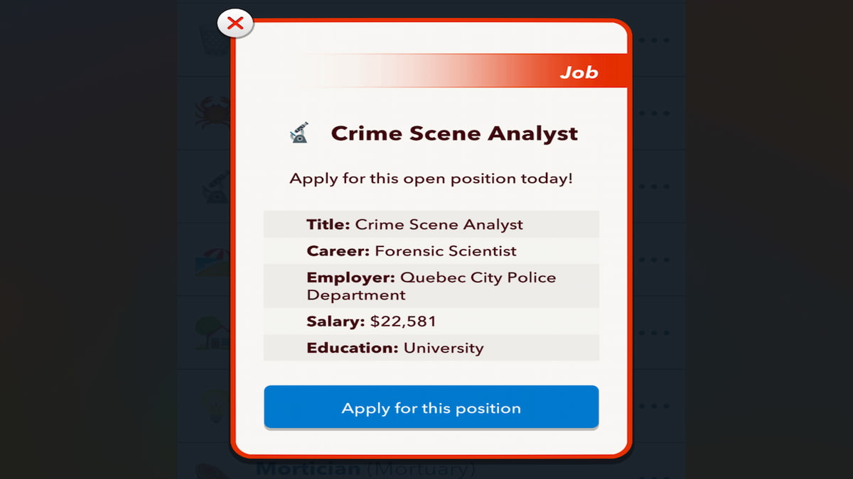 Le poste d'analyste criminel Bitlife Post