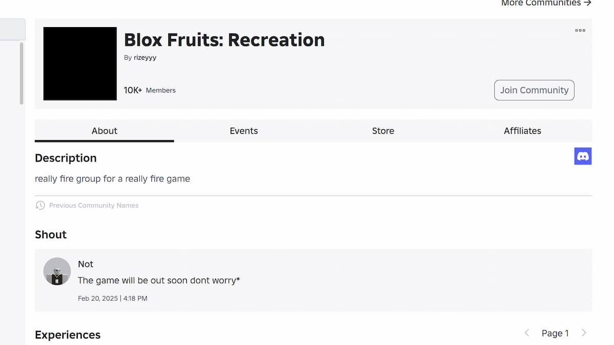 Blox Fruits Recreation Roblox Group Message