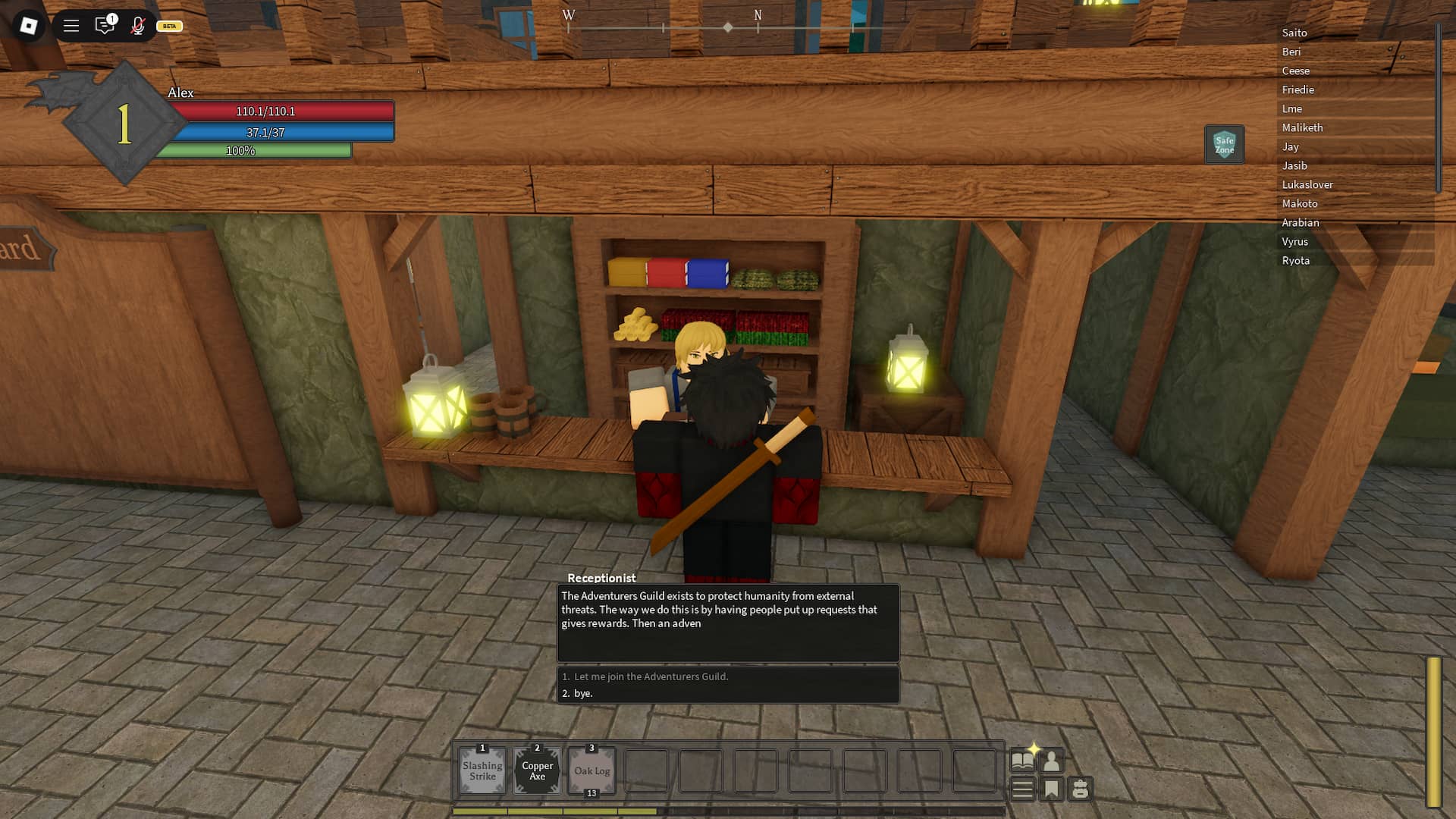 Joueur rejoignant la Guilde Adventurers dans Rune Slayer Roblox Experience