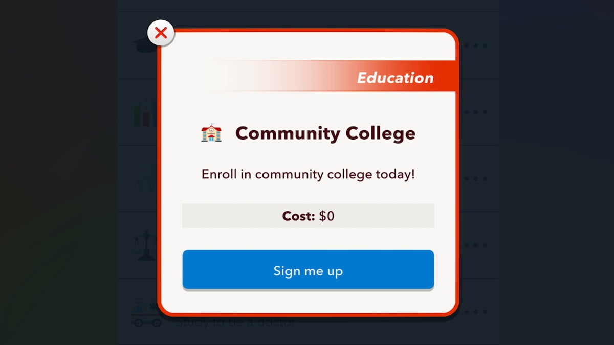 La balise du collège communautaire dans Bitlife