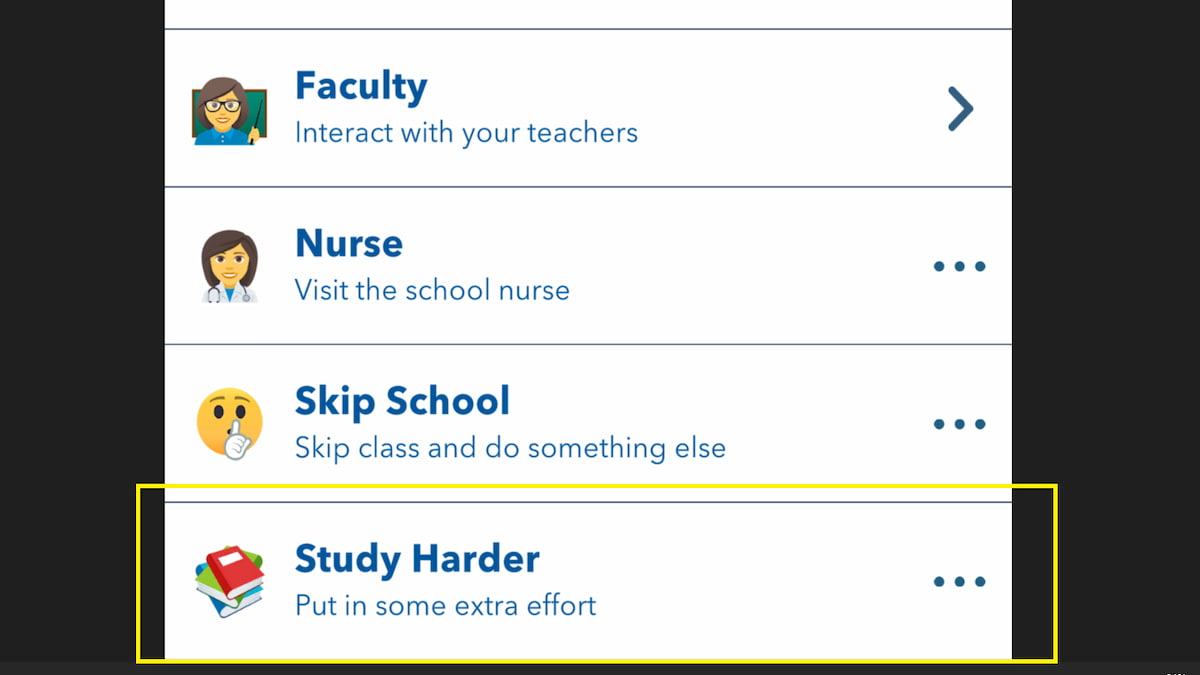 L'option d'étude plus difficile dans Bitlife