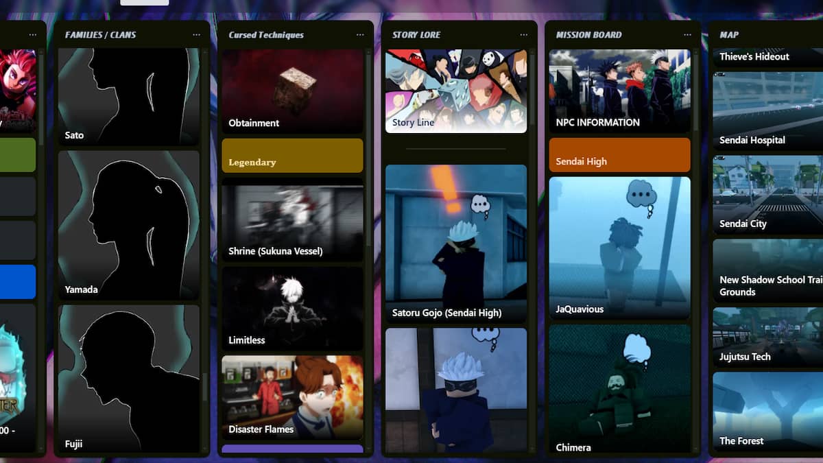 Une page Trello de Jujutsu Odyssey