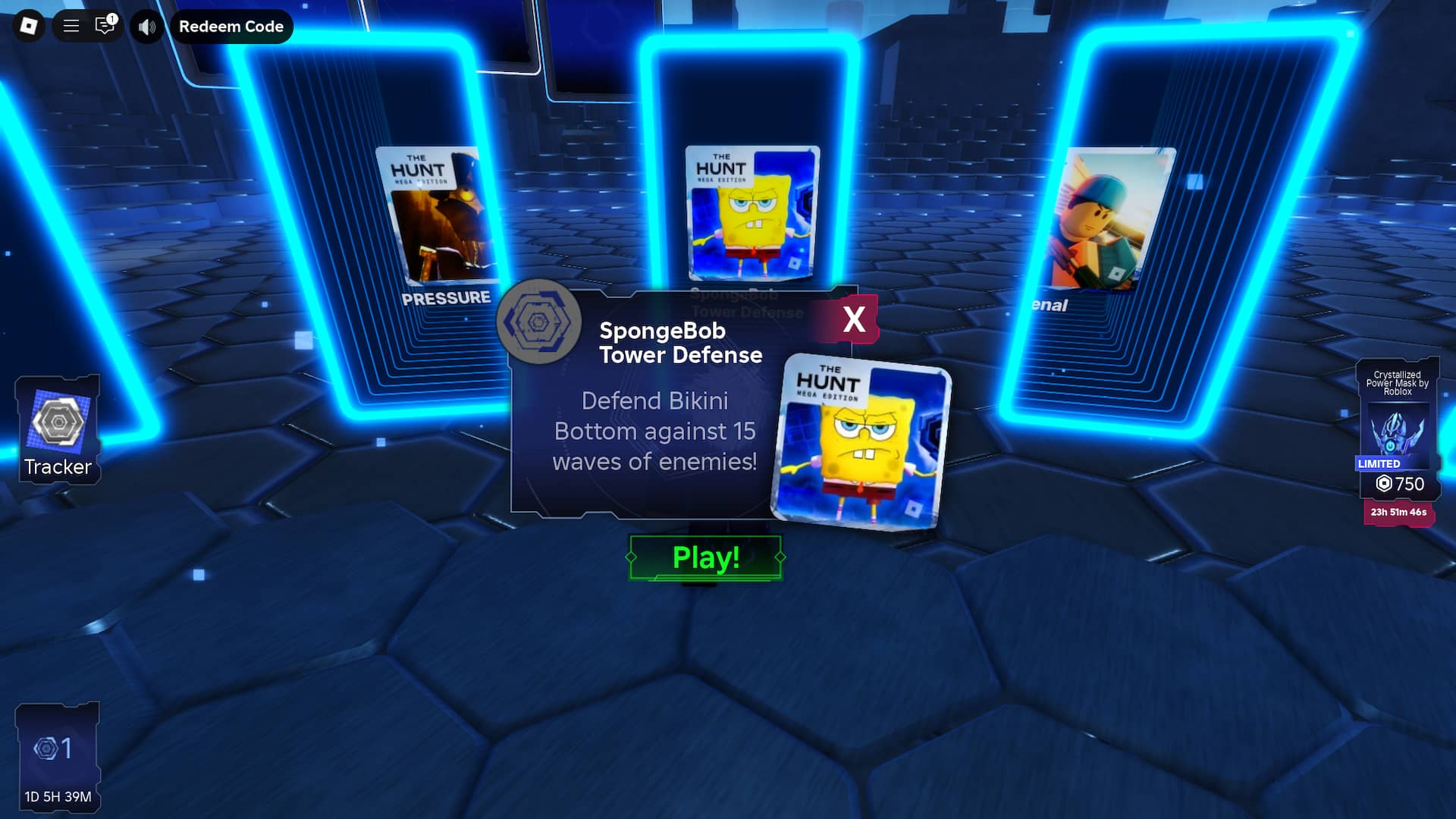 Rejoignez le menu pour SpongeBob TD Experience in the Hunt Mega Event Lobby