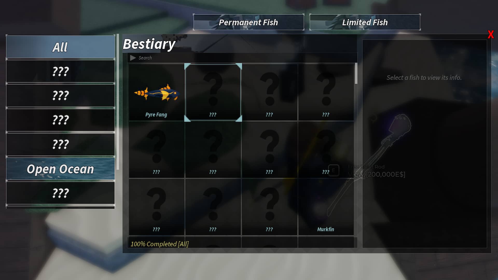 Menu d'achèvement de la deuxième mer dans l'expérience Fisch Roblox