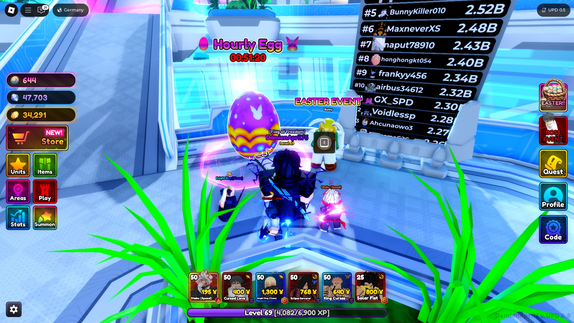 Emplacement de l'événement de Pâques dans le hall principal des Rangers Anime X Roblox Experience