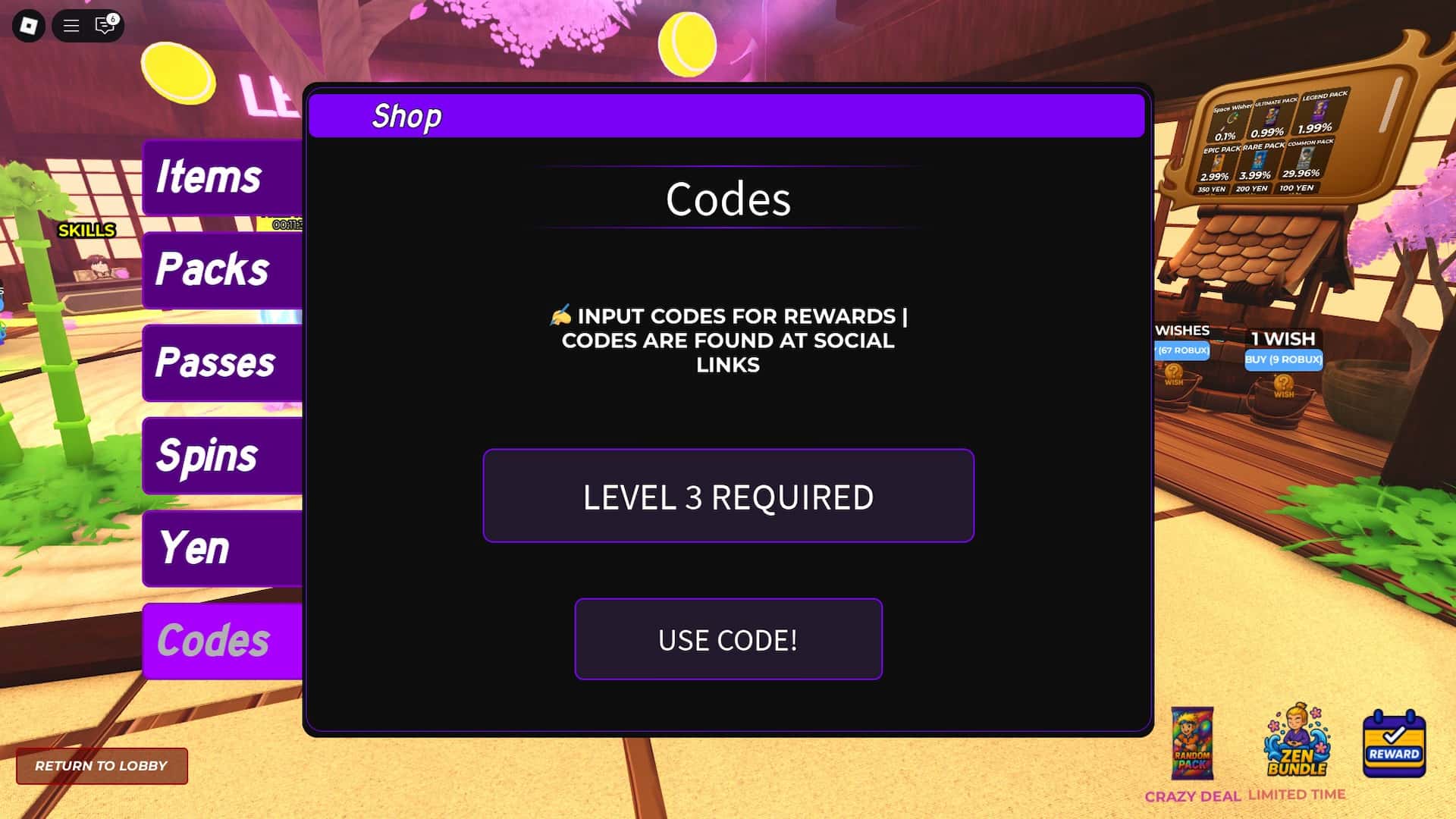 Comment échanger des codes dans l'expérience Tenisu Titans Roblox.