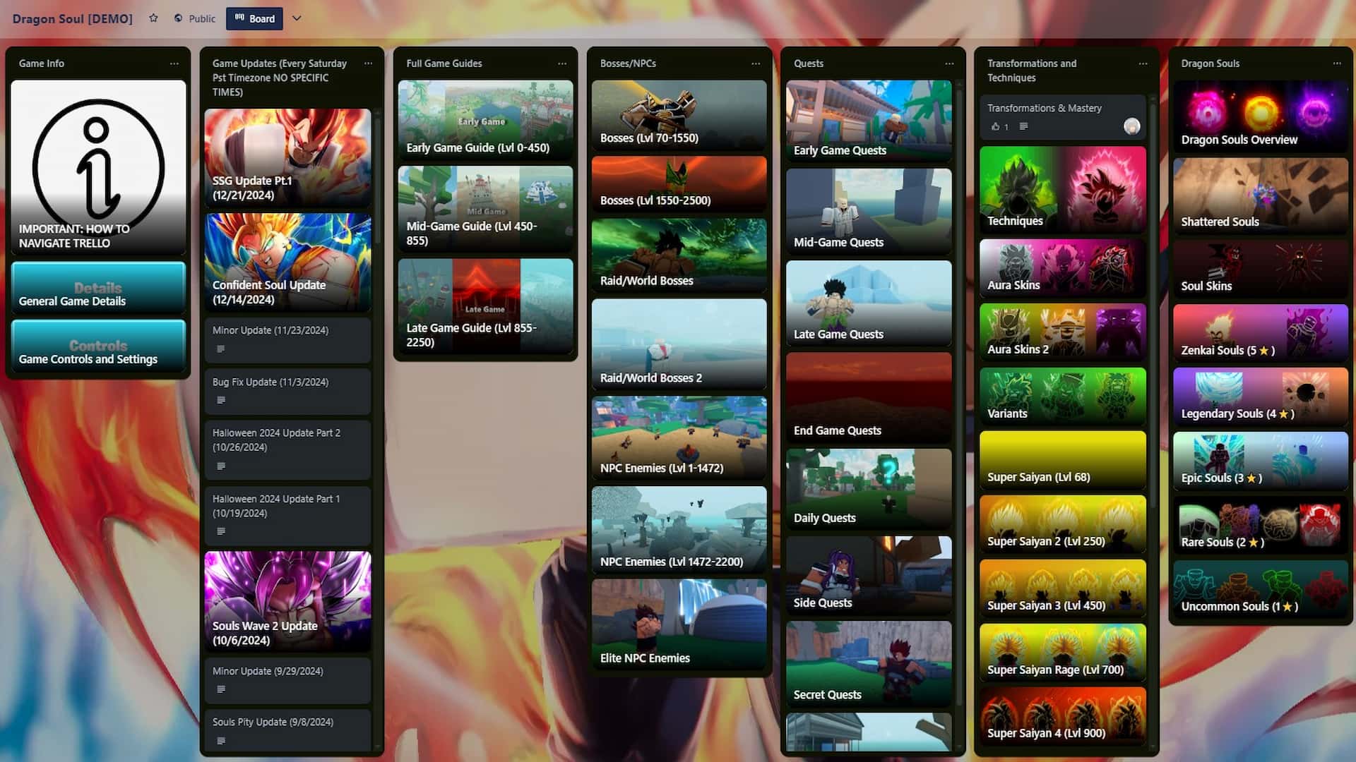 Dragon Soul Trello Board.