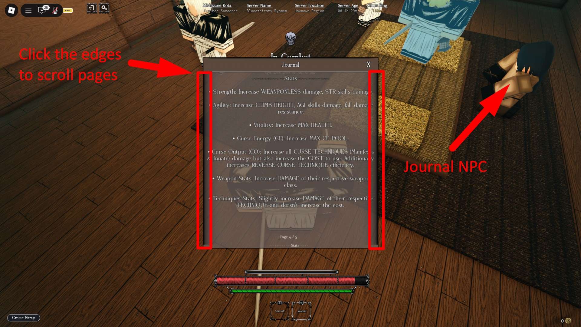 Journal NPC dans l'expérience Heian Roblox.