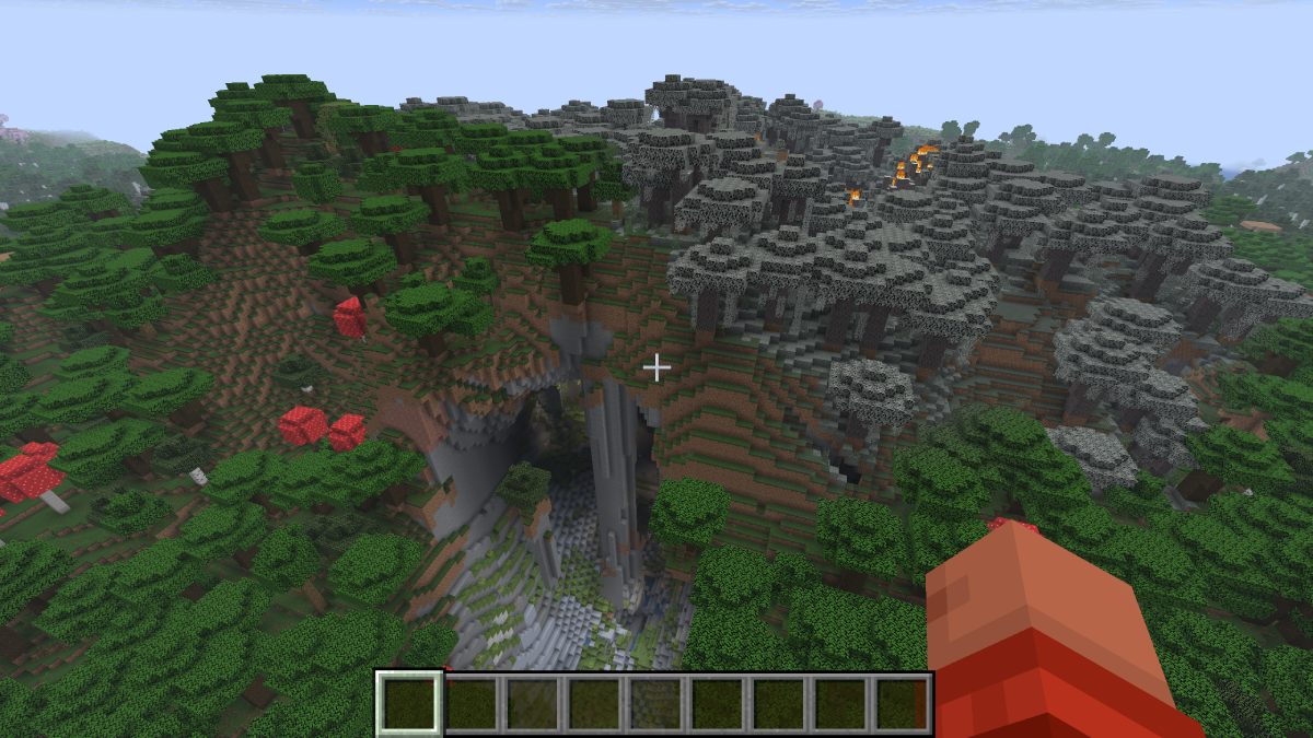 Minecraft un jardin pâle en feu au-dessus d'une grande grotte