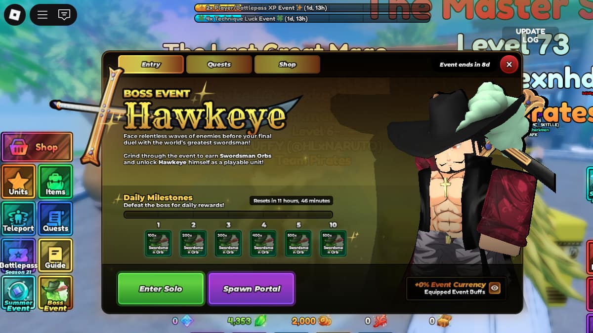 Événement Hawkeye Boss dans Anime Last Stand