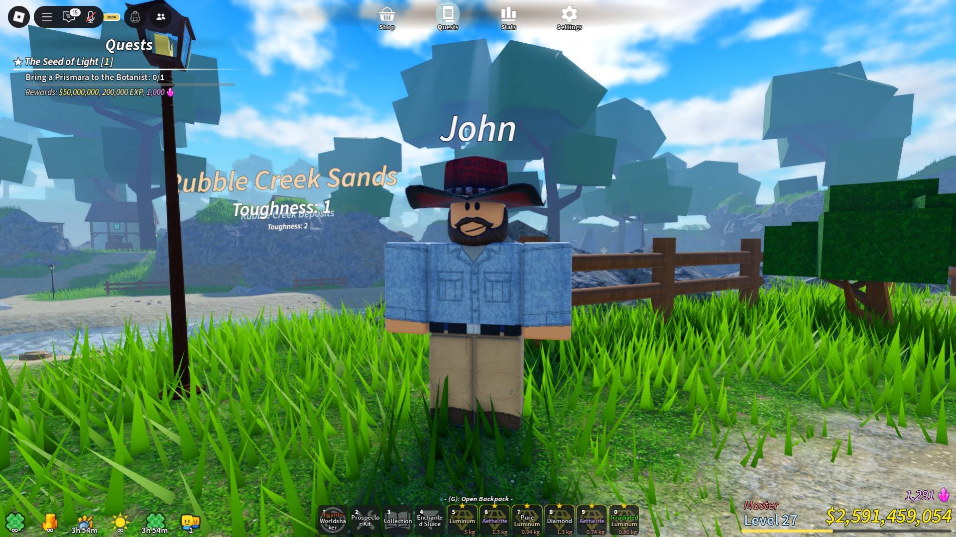 NPC de quête débutante dans l'expérience de Roblox de prospection