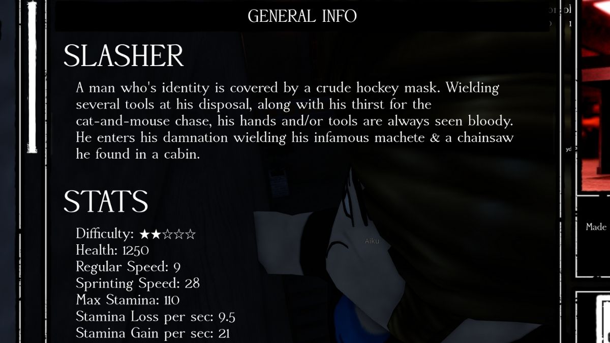 Infos de tueur de slasher