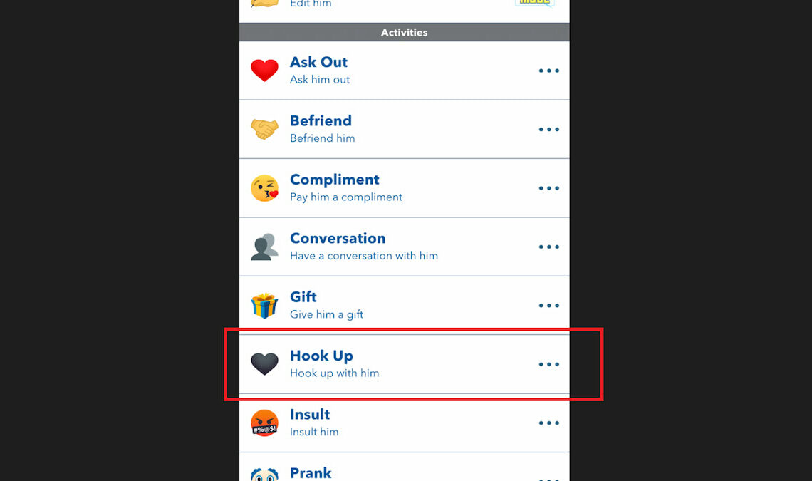 The Hook Up option in BitLife