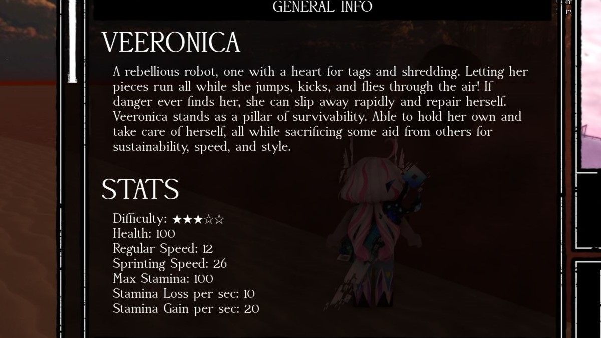 Écran de statistiques de Veeronica dans Forsaken