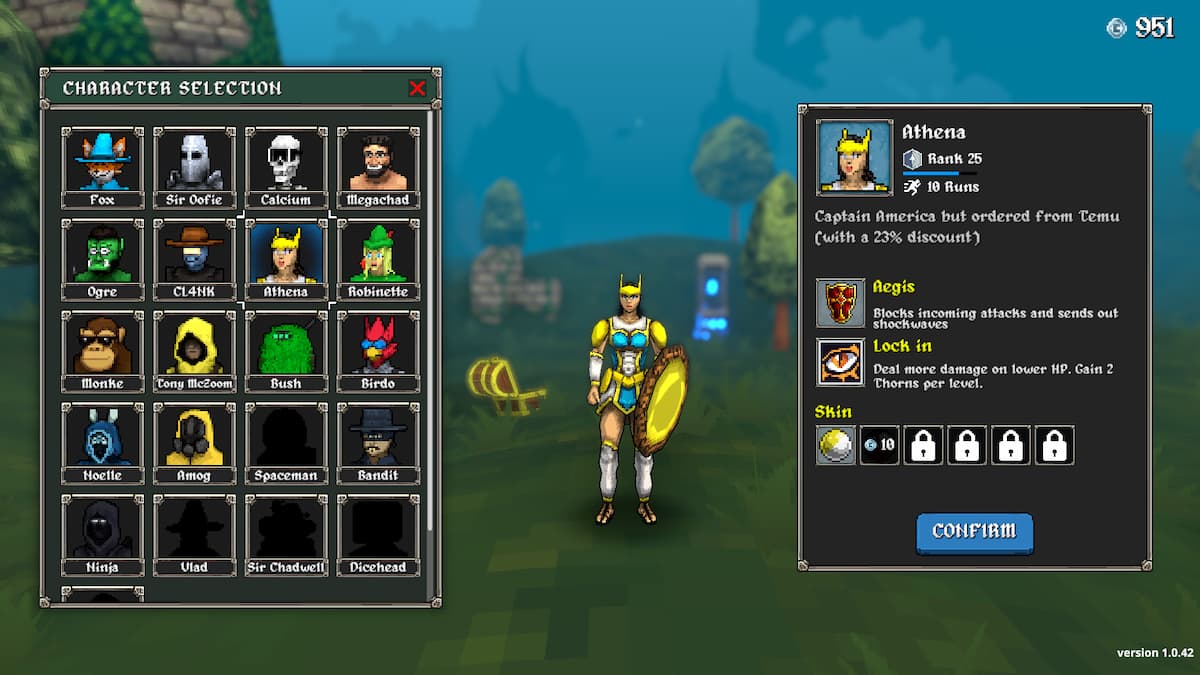 Athena construit pour vaincre Spooky Steve dans Megabonk