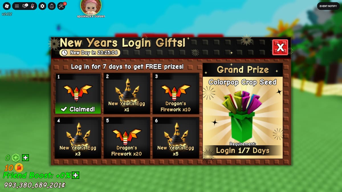 Obtenez l'œuf du Nouvel An dans Grow a Garden