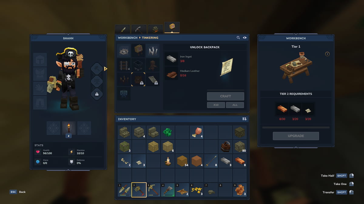 Obtenir un sac à dos à Hytale