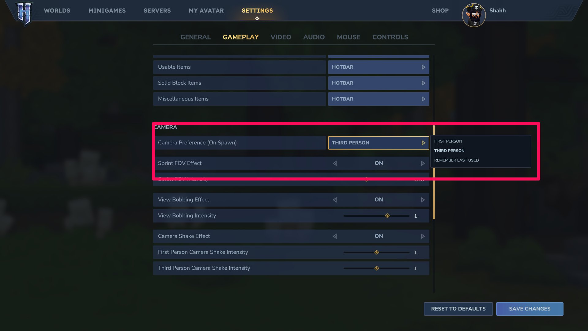 Changer le pov de la caméra dans Hytale