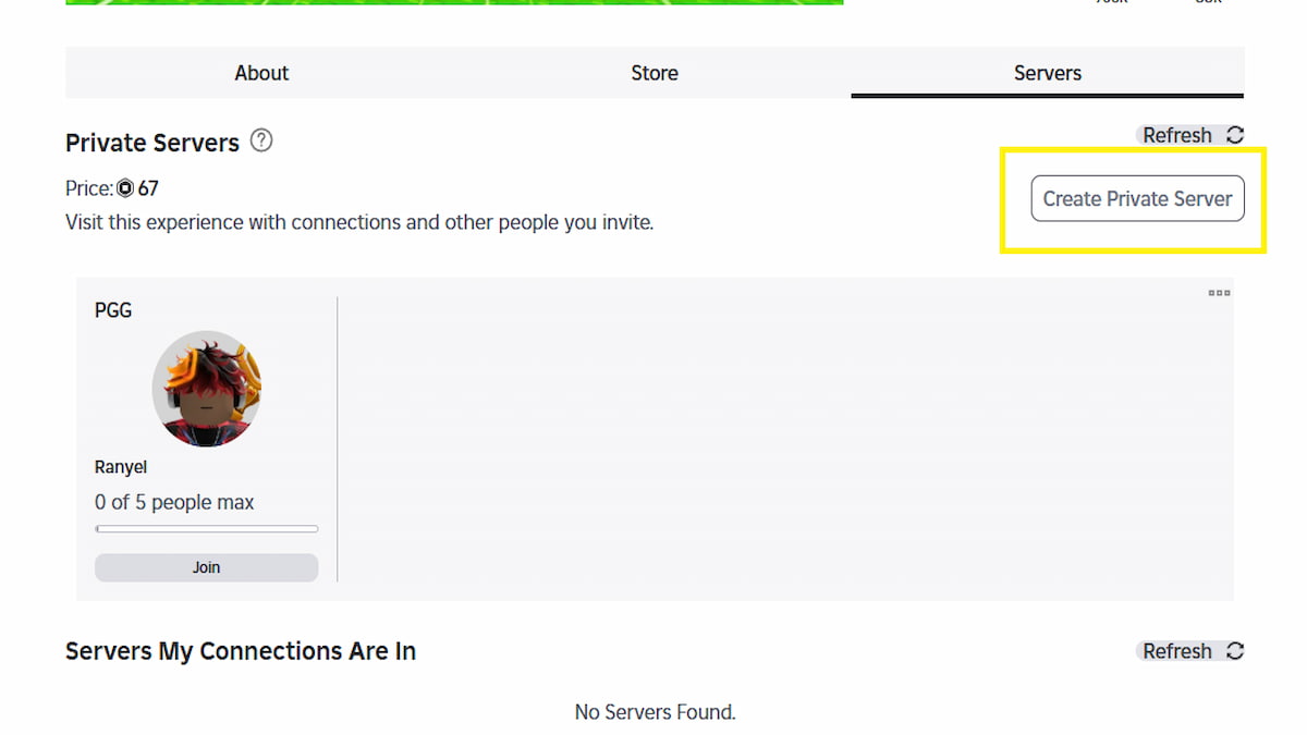 La zone d'achat de serveur privé