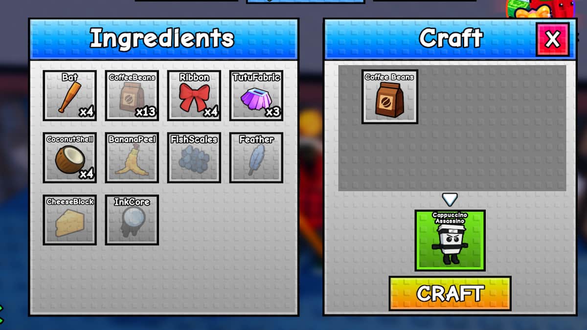 Le menu artisanal dans Roblox