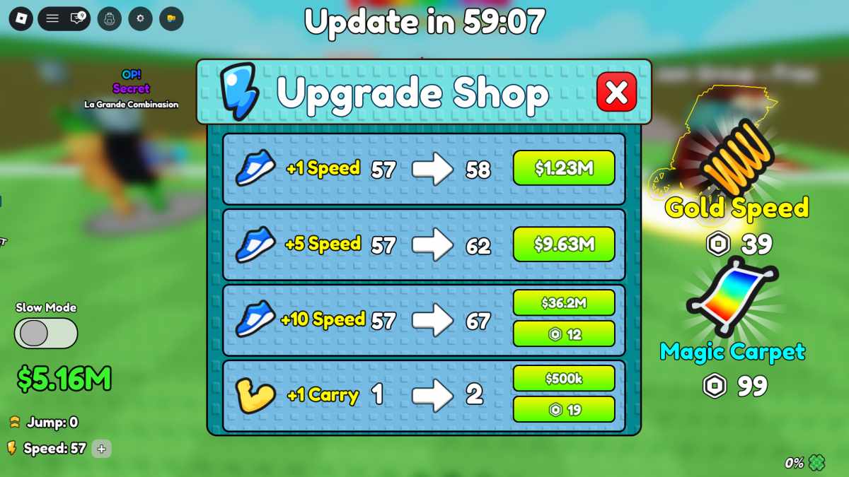 Vous pouvez augmenter votre capacité de transport dans Save Brainrots from LAVA