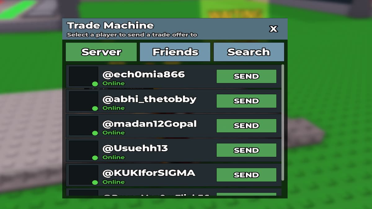 Le menu de trading dans SAB