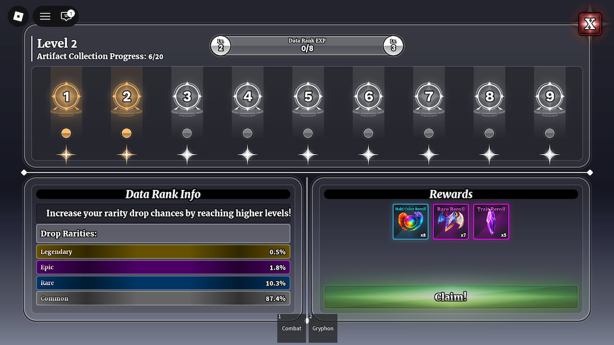 Artefacts de rareté plus élevée débloqués
