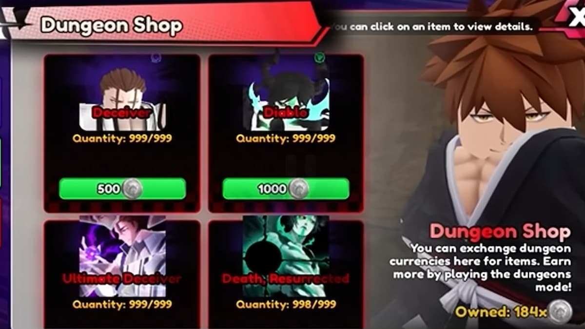 La boutique du donjon dans Anime Vanguards