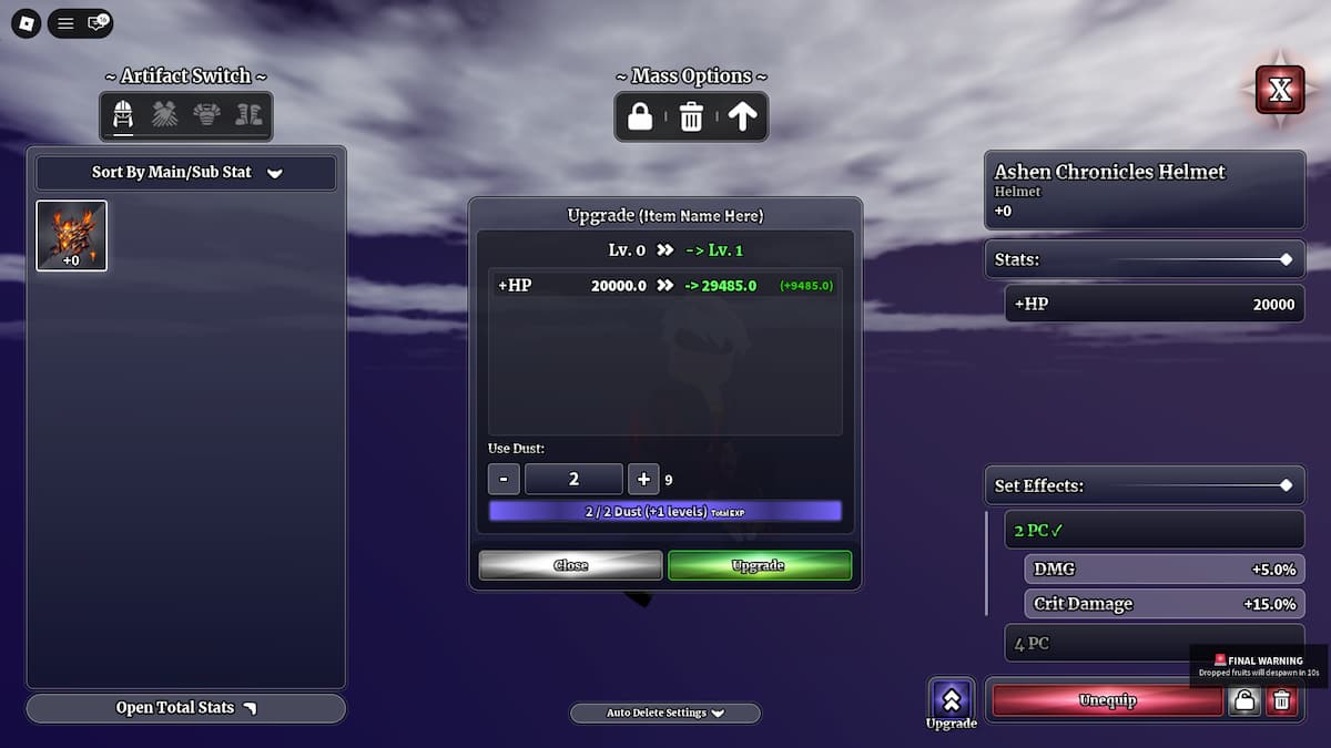 Améliorez les artefacts dans Sailor Piece