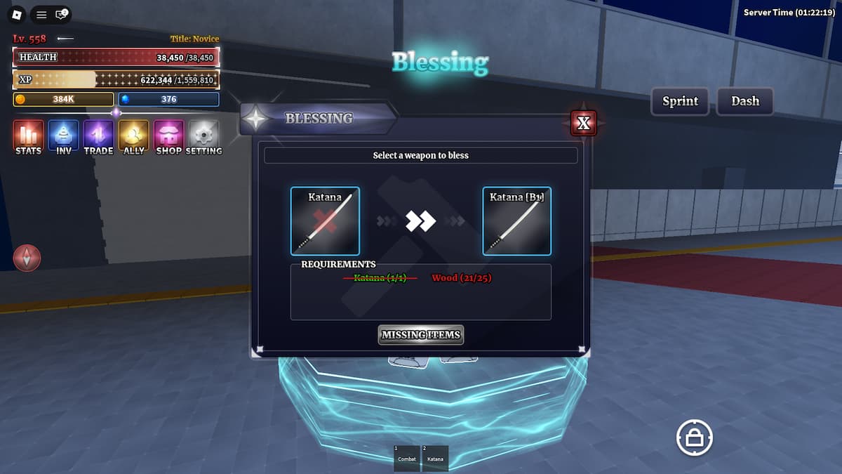 Menu Bénédictions dans Sailor Piece