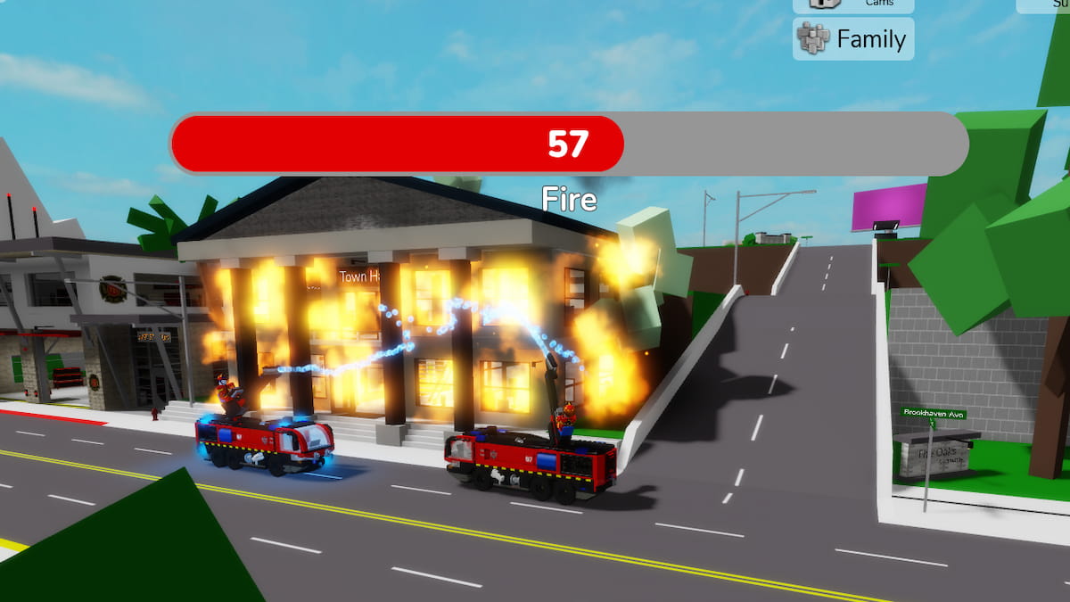 Un camion de pompier éteignant le feu dans Roblox